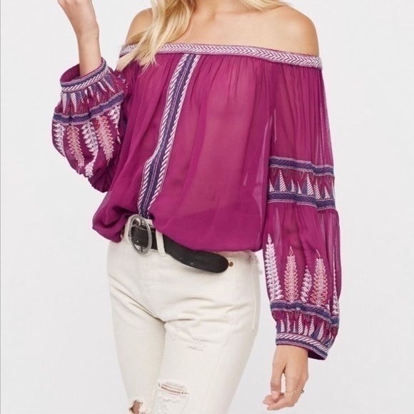 Free People Dream On Embroidered Off the Shoulder Peasant Top Size - Picture 1 of 10